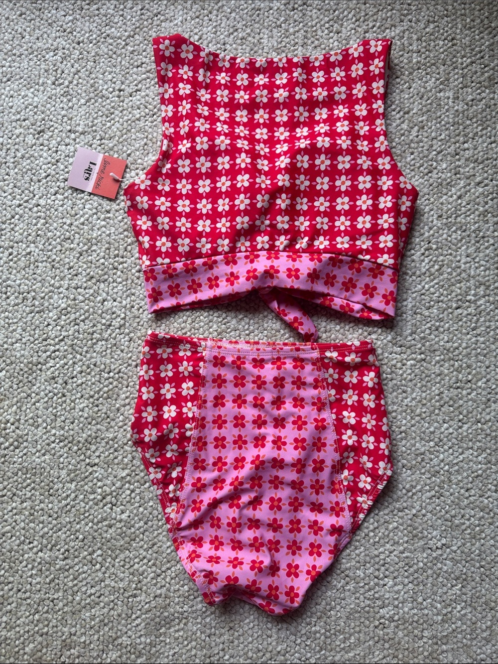 Lime Ricki Pink & Red Floral High-Waist Bikini Set NWT Size S - Picture 3 of 3